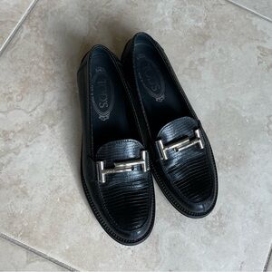 Tod's Black Loafers with Silver Accent